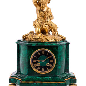 Appraisal: A Louis XVI Style Gilt Bronze and Malachite Veneered Mantel