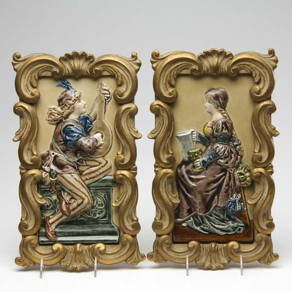 Appraisal: GERMAN MAJOLICA TILES Carved in low relief the first with