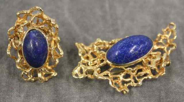 Appraisal: kt Yellow Gold and Lapis Free Form Brooch andRing Ring