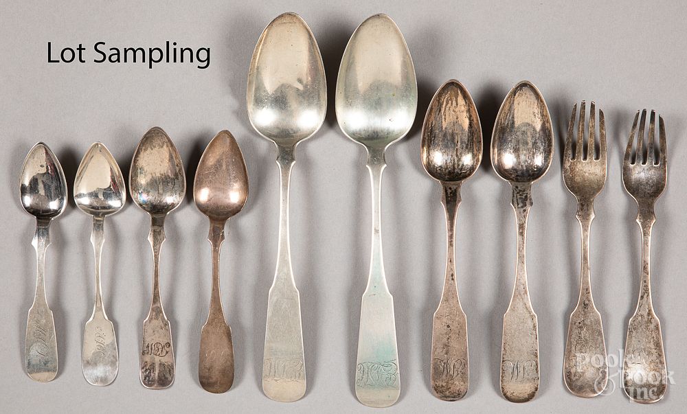 Appraisal: Coin silver spoons and forks Coin silver spoons and forks