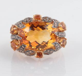 Appraisal: A K CITRINE AND DIAMOND FASHION RING SIGNED LEVIAN This