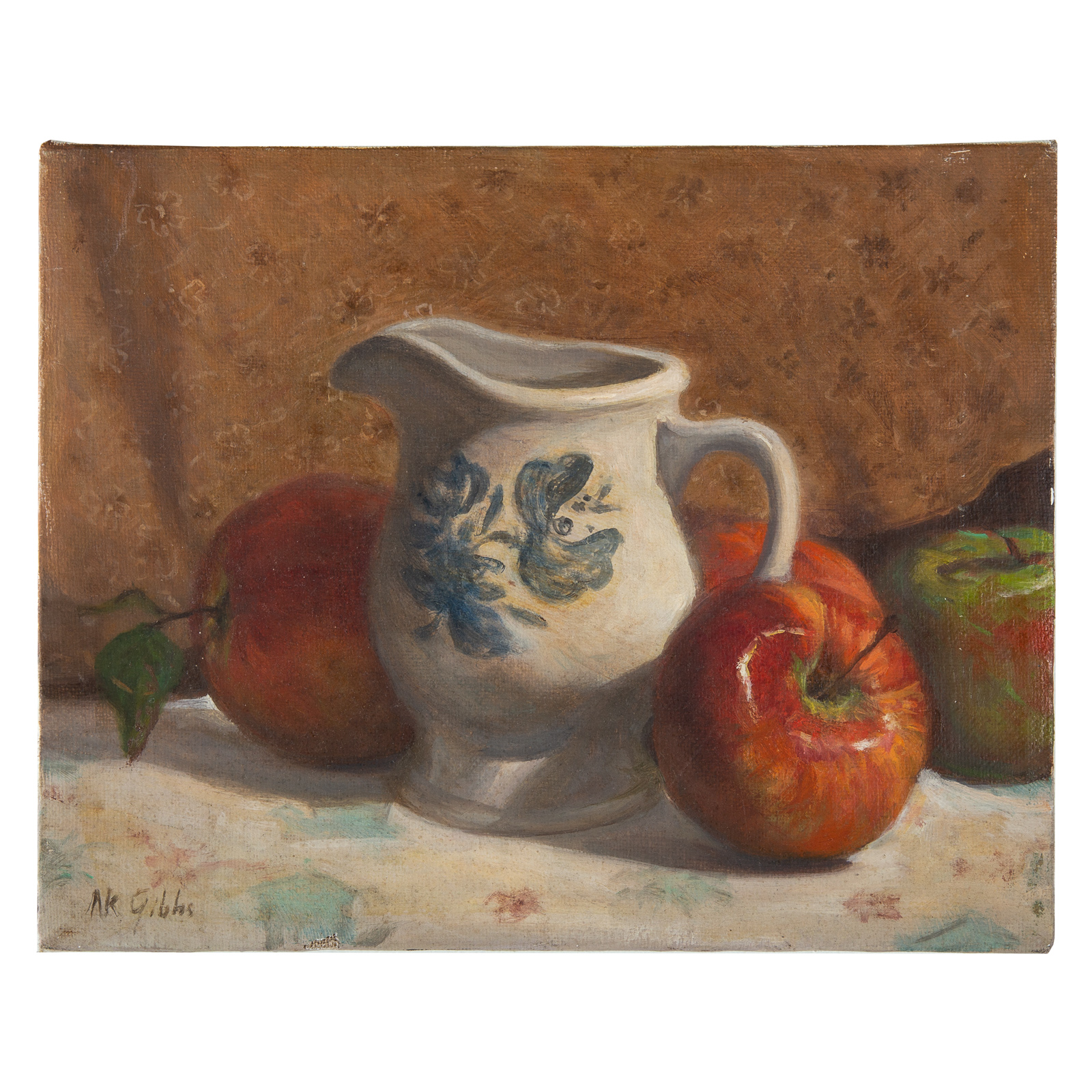 Appraisal: NATHANIEL K GIBBS APPLES AND VASE OIL American - Oil