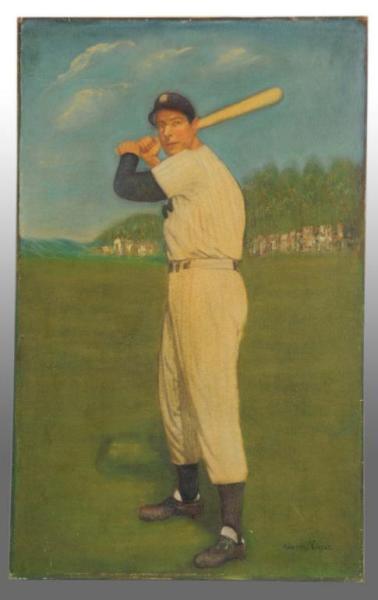 Appraisal: Joe DiMaggio Oil Painting by Agostino Vincenze Description Bronx New