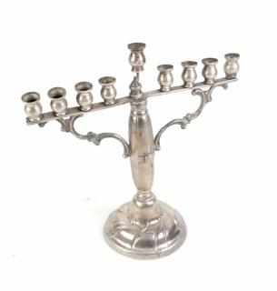 Appraisal: Low Grade Silver Menorah Low grade silver Menorah The base