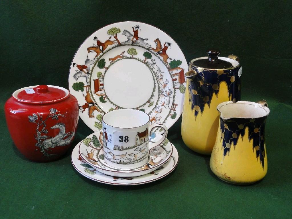 Appraisal: A collection of Crown Staffordshire coffee wares with hunting scene