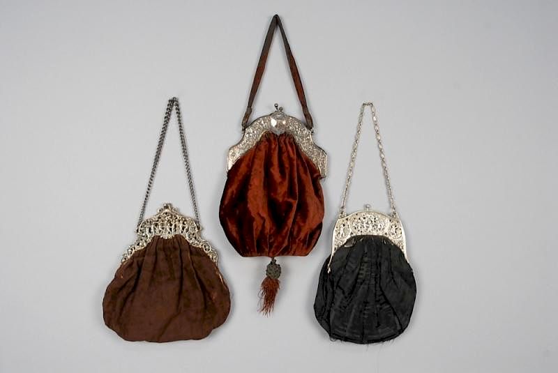 Appraisal: THREE PURSES with SILVER REPOUSSE FRAME LATE th - EARLY