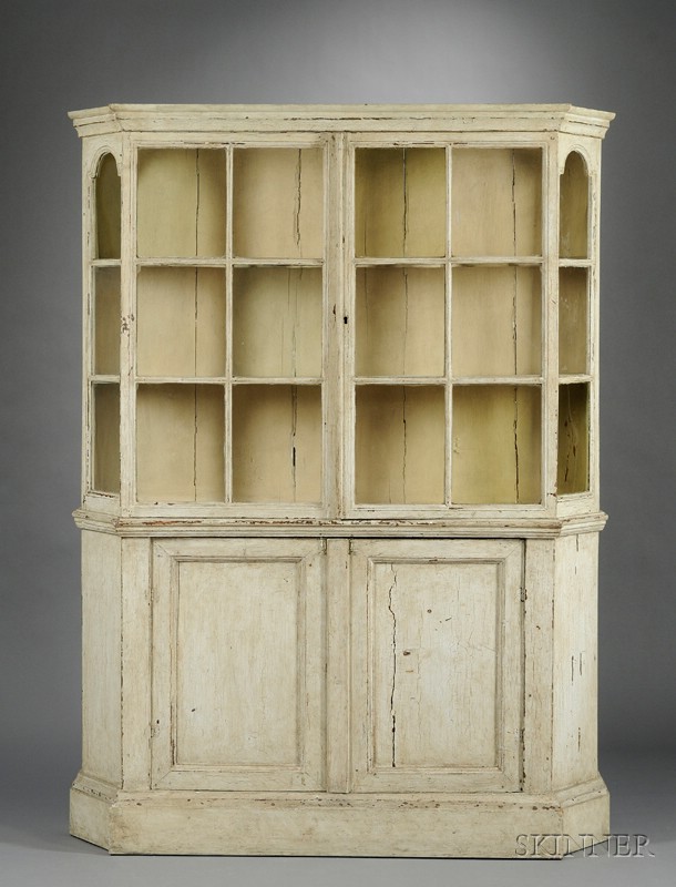 Appraisal: Provincial Glazed White-painted Wooden Four-Door Cupboard in two parts the