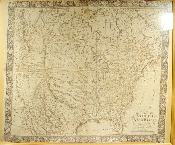 Appraisal: th Century map of North America printed onto cloth and