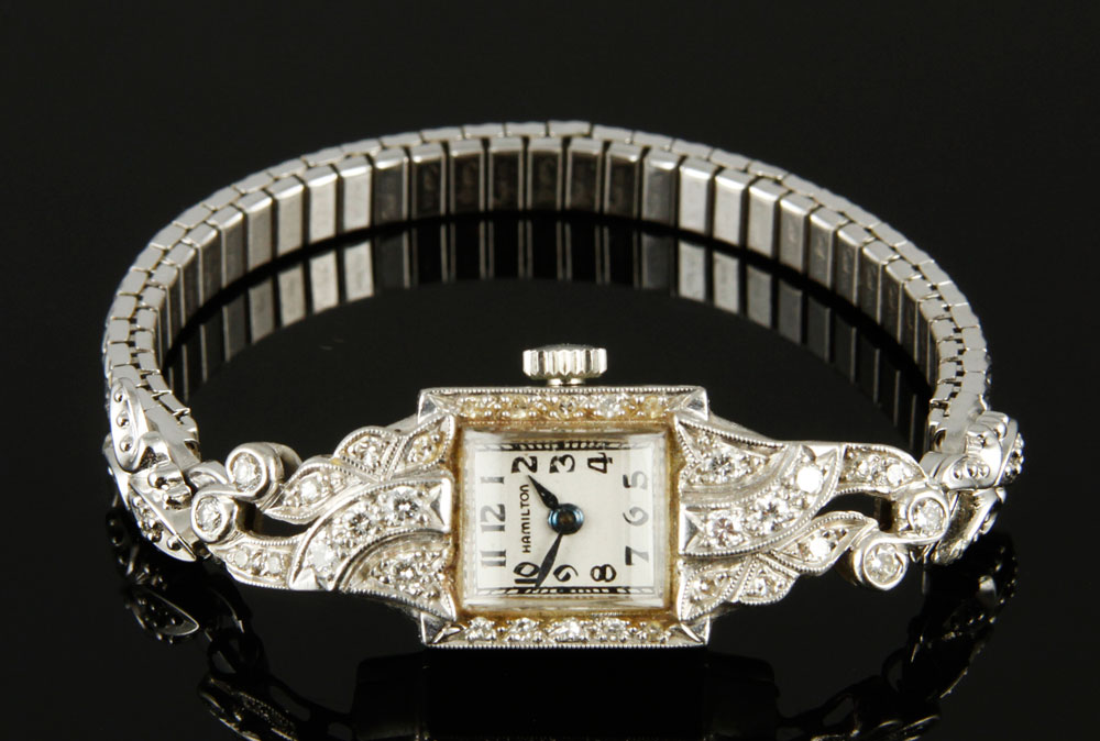 Appraisal: - Ladies' Platinum Hamilton Watch Ladies' platinum Hamilton watch c