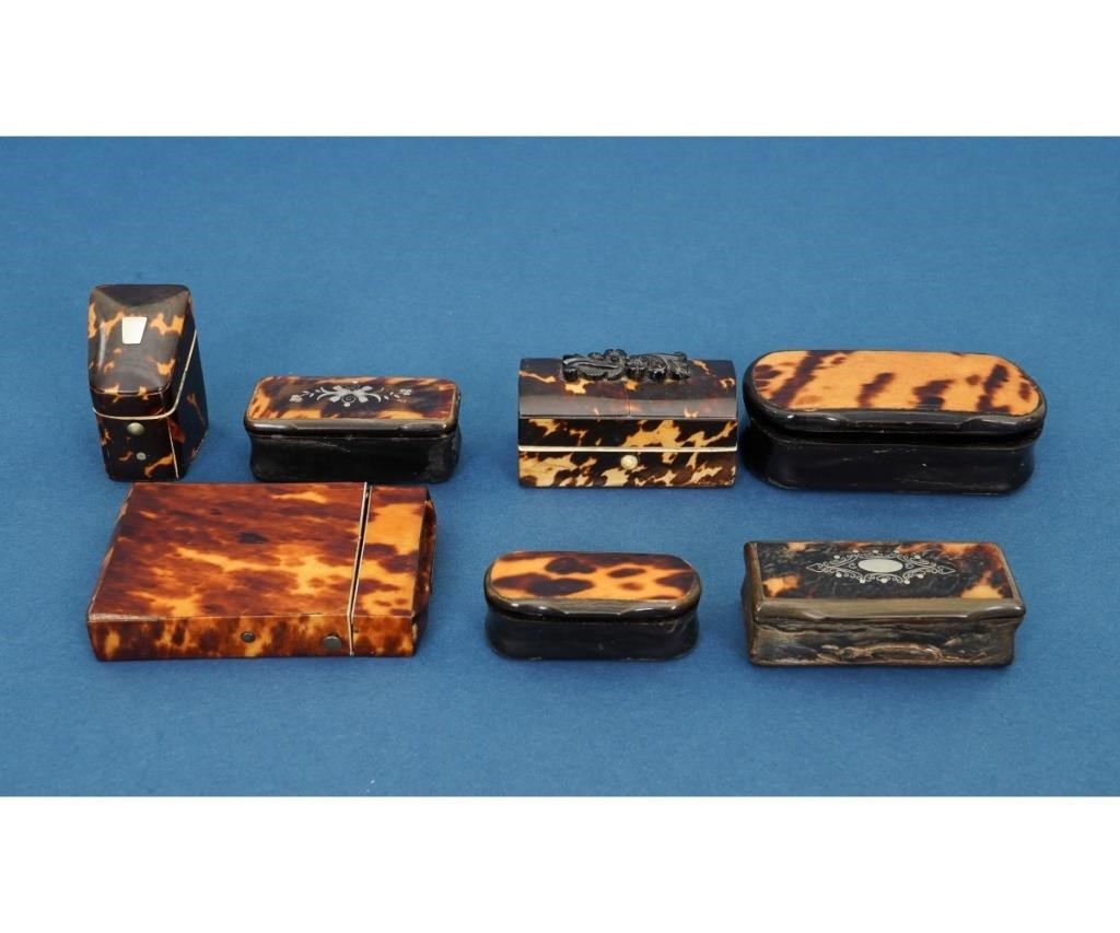 Appraisal: Seven small tortoise shell color and silver boxes th c