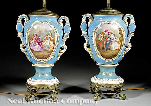 Appraisal: A Pair of Paris Porcelain Polychrome and Gilt-Decorated Vases late