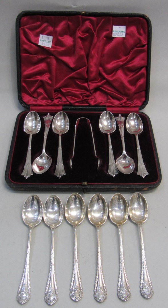 Appraisal: A set of six silver teaspoons with a matching pair