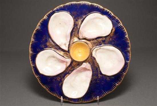 Appraisal: New England Pottery Co cobalt majolica oyster plate late th