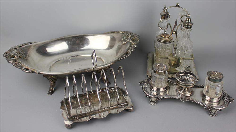 Appraisal: SHEFFIELD PLATED STANDISH TOAST RACK CRUET SET AND WALLACE BAROQUE