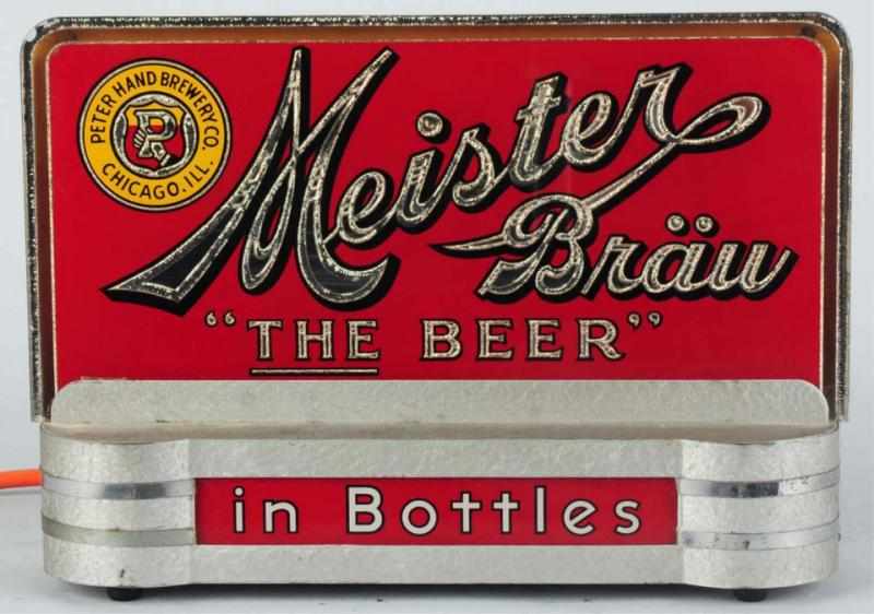 Appraisal: Meister Brau Beer Reverse Glass Light-Up Sign Peter Hand Brewery