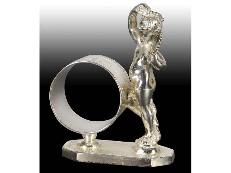 Appraisal: Drape Cherubic Girl Holds Mirror Figural Napkin Ri Description Pedestal