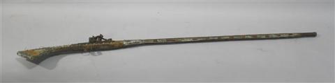 Appraisal: MOORISH GUN Fashioned of wood and metal fittings the elongated