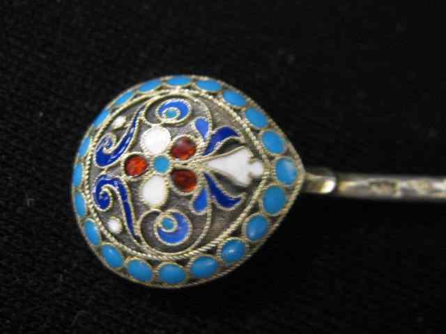 Appraisal: Russian Enameled Sterling Silver Salt Spoon '' long excellent