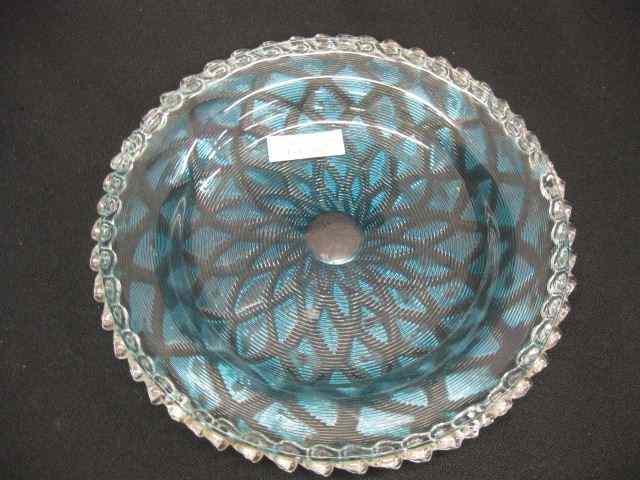 Appraisal: Victorian Art Glass Dish blue threaded with quilted diamond background