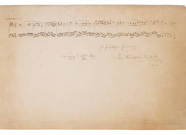 Appraisal: MENDELSSOHN-BARTHOLDY FELIX - Autograph Musical Quotation Signed Felix Mendelssohn Bartholdy