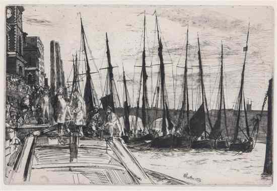 Appraisal: James Abbott McNeill Whistler American - Billingsgate etching x inches