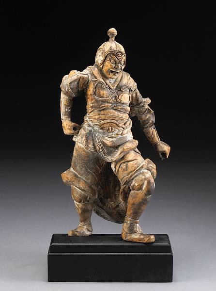 Appraisal: A carved wood guardian figure Edo Period Portraying Zochoten the