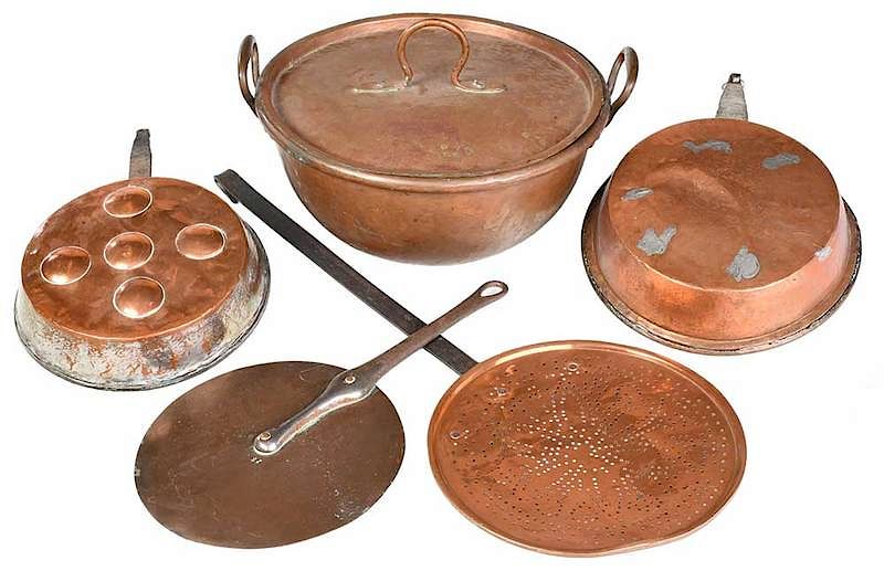 Appraisal: Group of Six Copper Cooking Items probably Continental th century