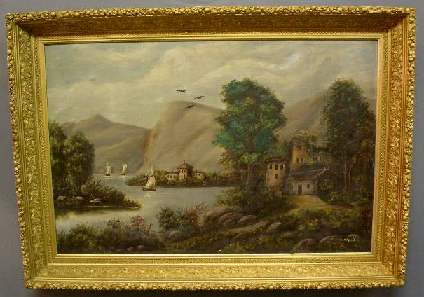 Appraisal: Oil on canvas painting late thc of a continental landscape