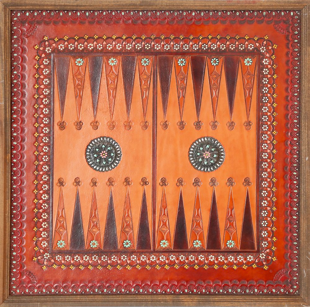 Appraisal: Vintage Painted and Tooled Leather Backgammon Board Exclusive on Bidsquare