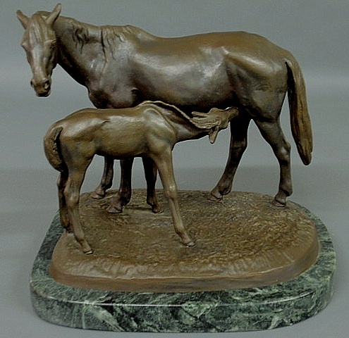 Appraisal: Bronze statue of a mare and foal signed Frap Krod