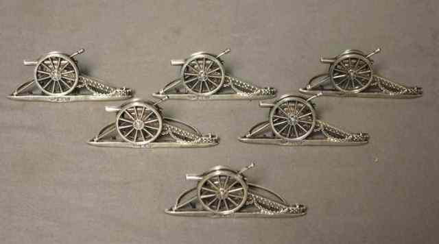 Appraisal: STERLING Unusual English Sterling Cannon FormPlace Card Holders Hallmarked ''J