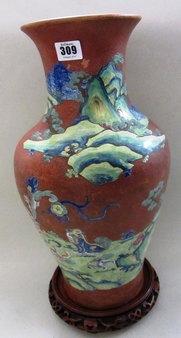 Appraisal: A Chinese famille-rose baluster vase th century painted with Buddhistic