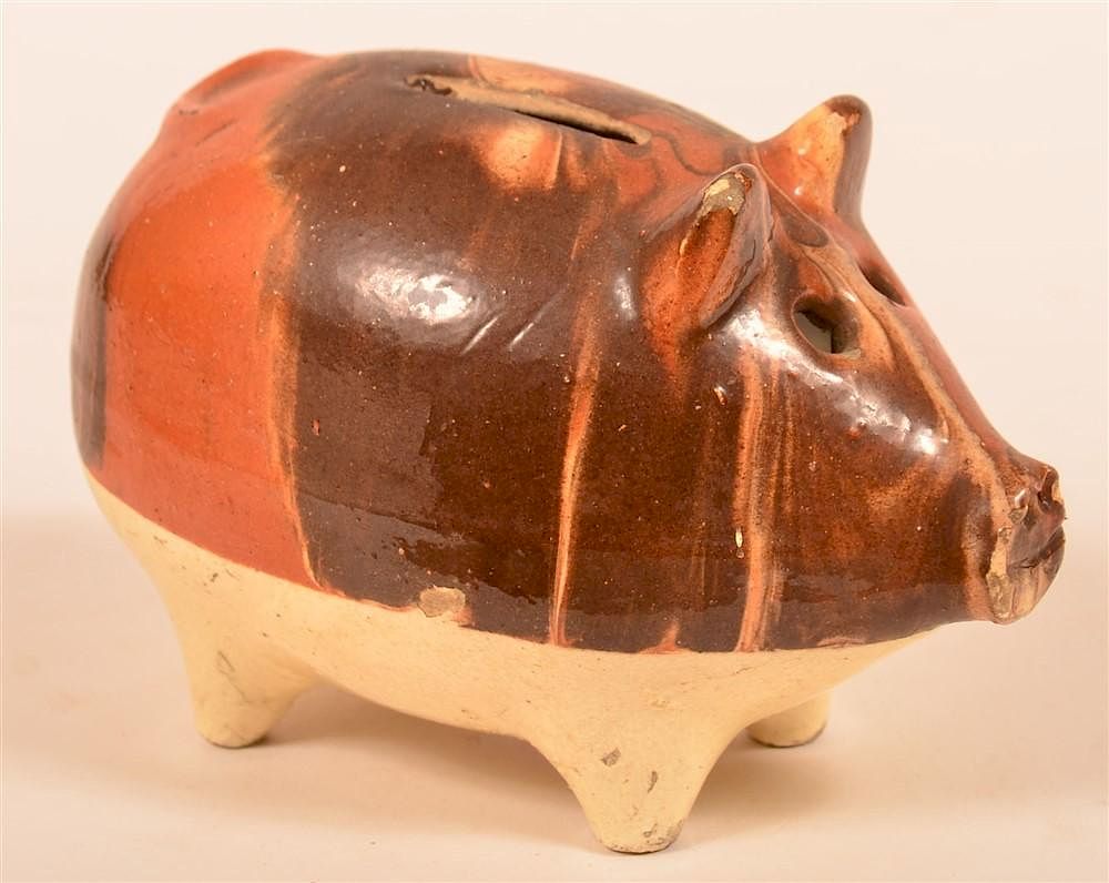 Appraisal: Earthenware Pig Form Pig Bank Polychrome Mottle Glazed Earthenware Pig