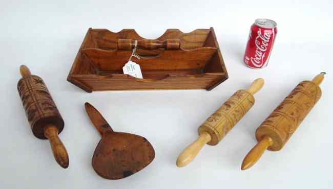 Appraisal: Lot misc woodenware including knife box rolling pins and butter