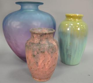 Appraisal: Three pottery vases including Fulper green blue mirrored glazed vase