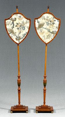 Appraisal: Fine pair satinwood firescreens each with adjustable shield-form screen with