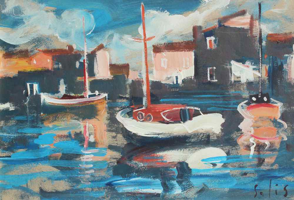 Appraisal: SOLIS Mate Croatian th C Harbor Scene Oil Board ''