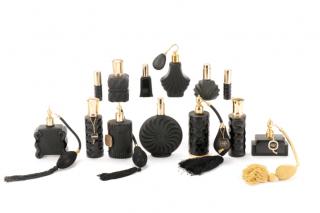 Appraisal: Collection of Black Glass Perfume Bottles French mid th century