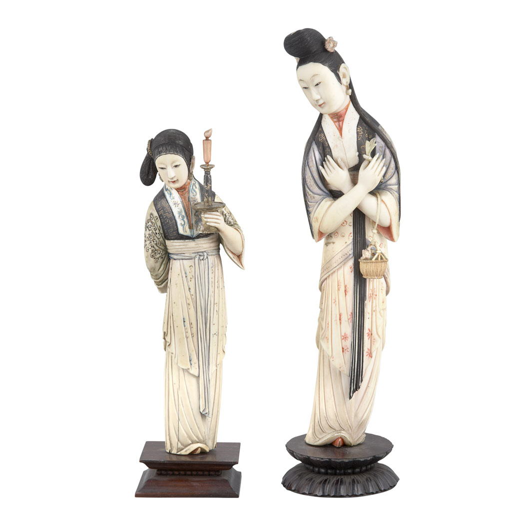 Appraisal: Two Chinese Ivory Maidens Late th century Each polychrome painted