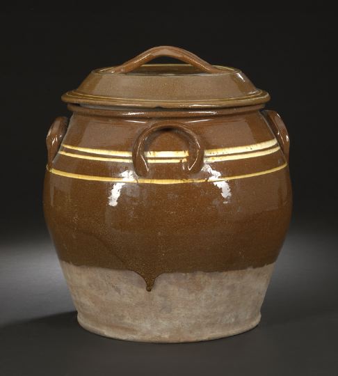 Appraisal: French Provincial Partially Glazed Terra Cotta Lidded Storage Jar early