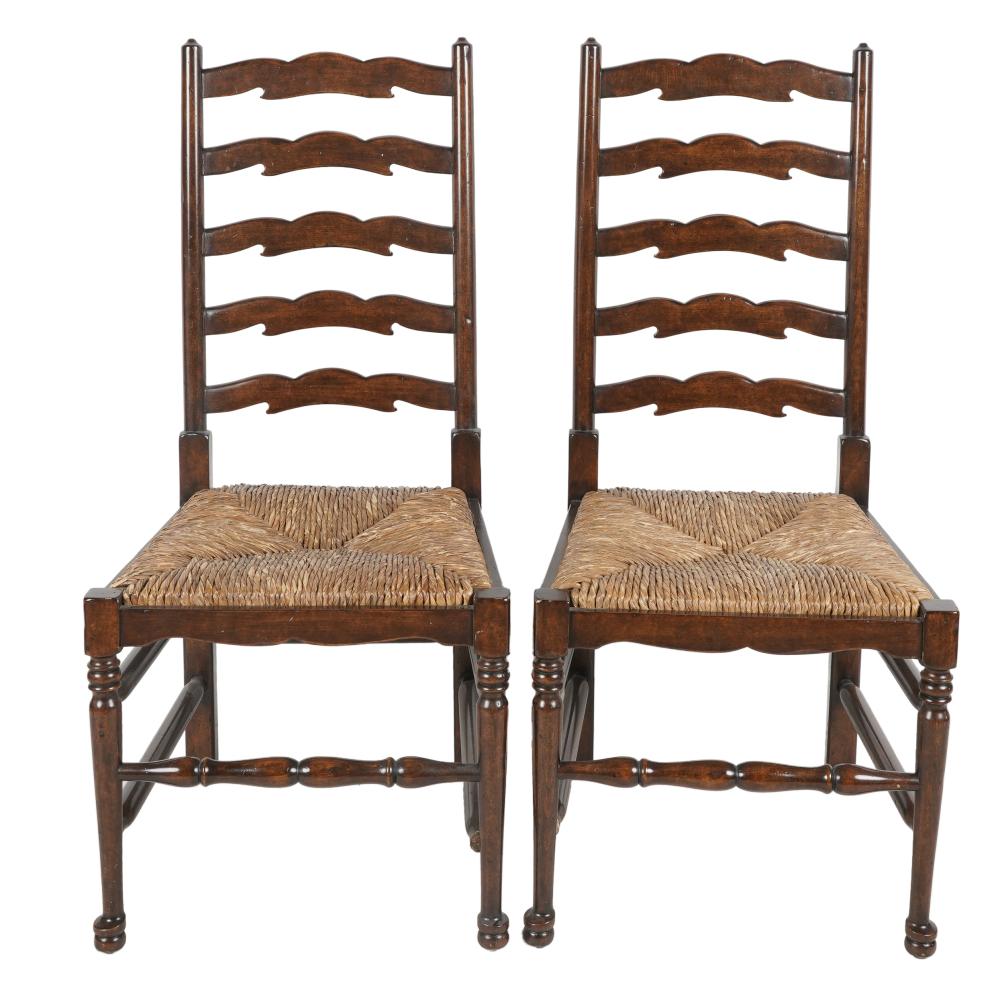 Appraisal: PAIR OF GEORGIAN-STYLE LADDERBACK SIDE CHAIRSeach with a rush seat