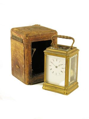 Appraisal: A th century French gilt brass carriage clock with repeat