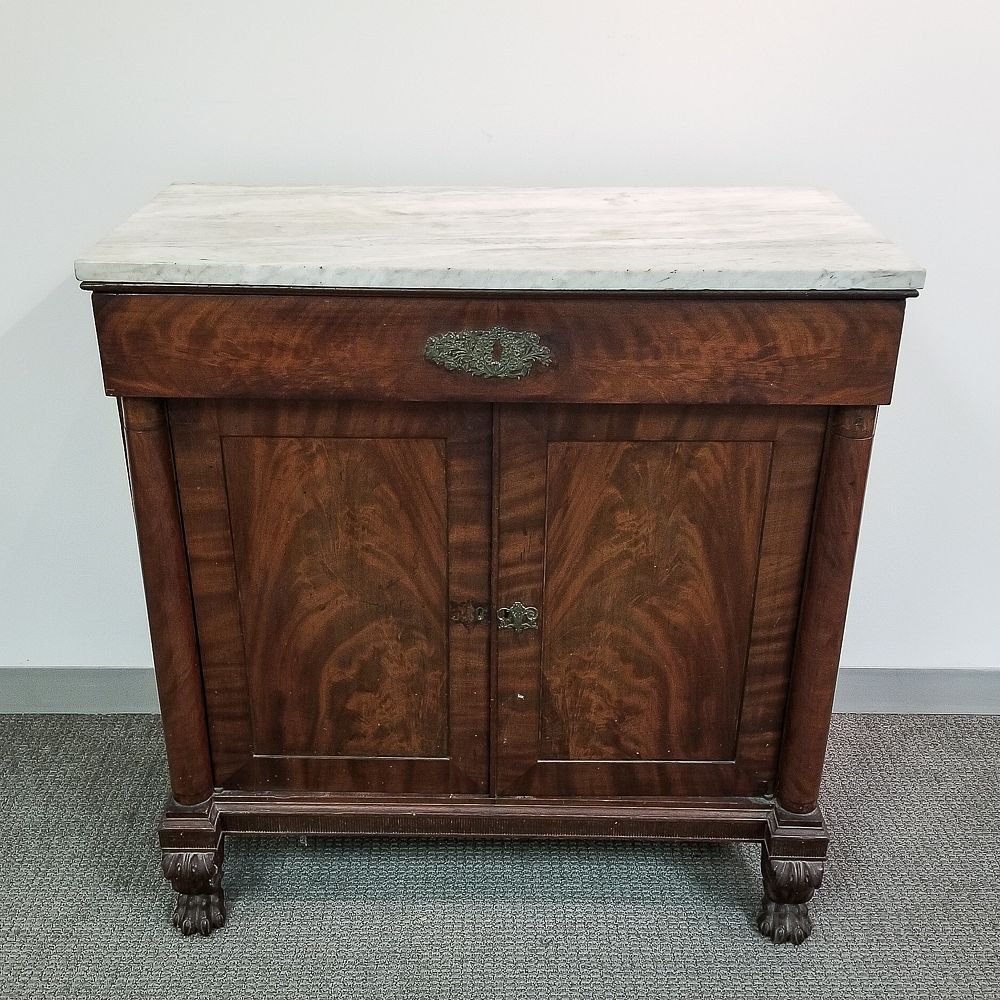 Appraisal: Late Classical Carved Mahogany Marble-top Commode Late Classical Carved Mahogany