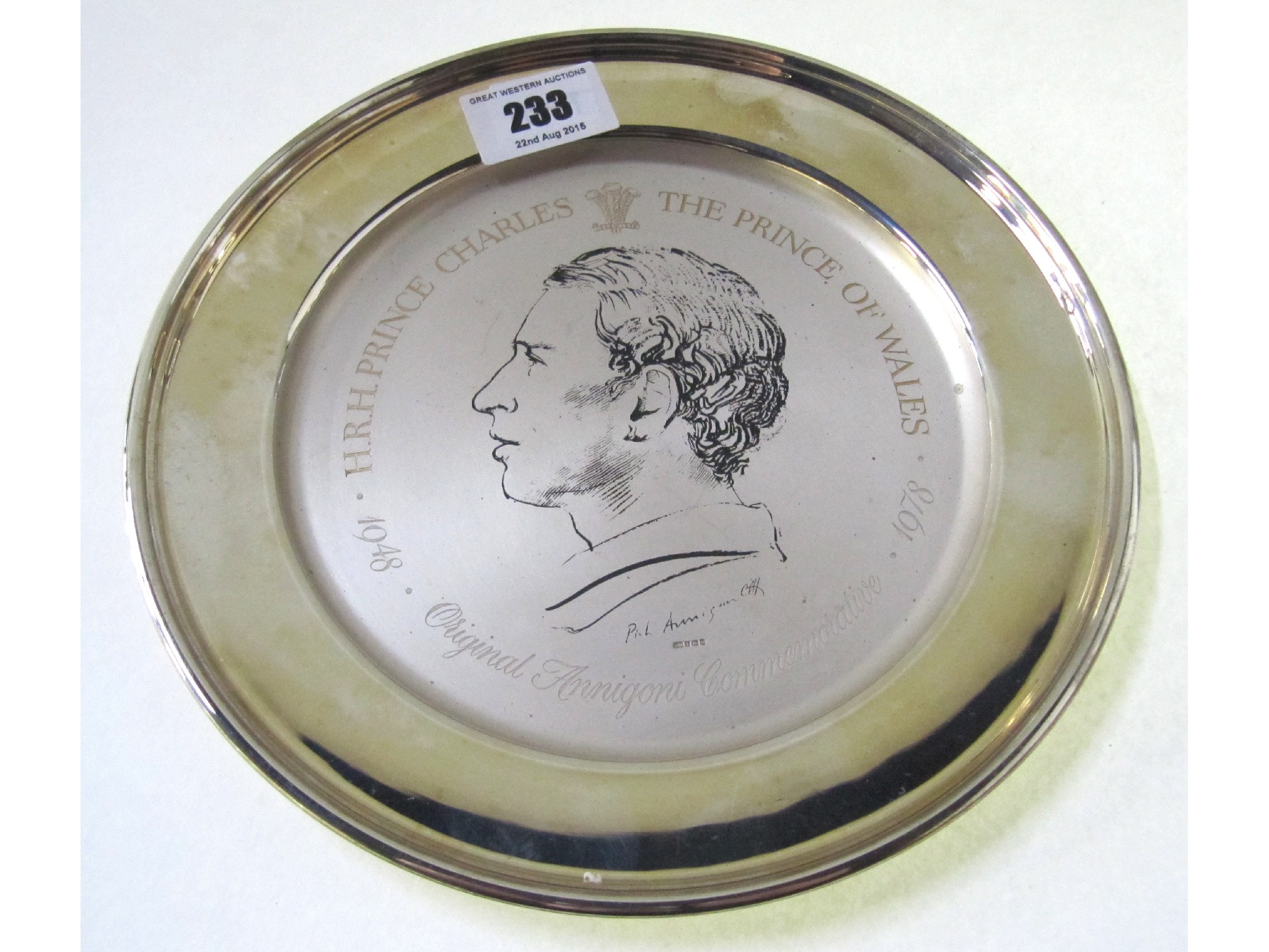 Appraisal: A silver commemorative plate - Prince Charles by Annigoni