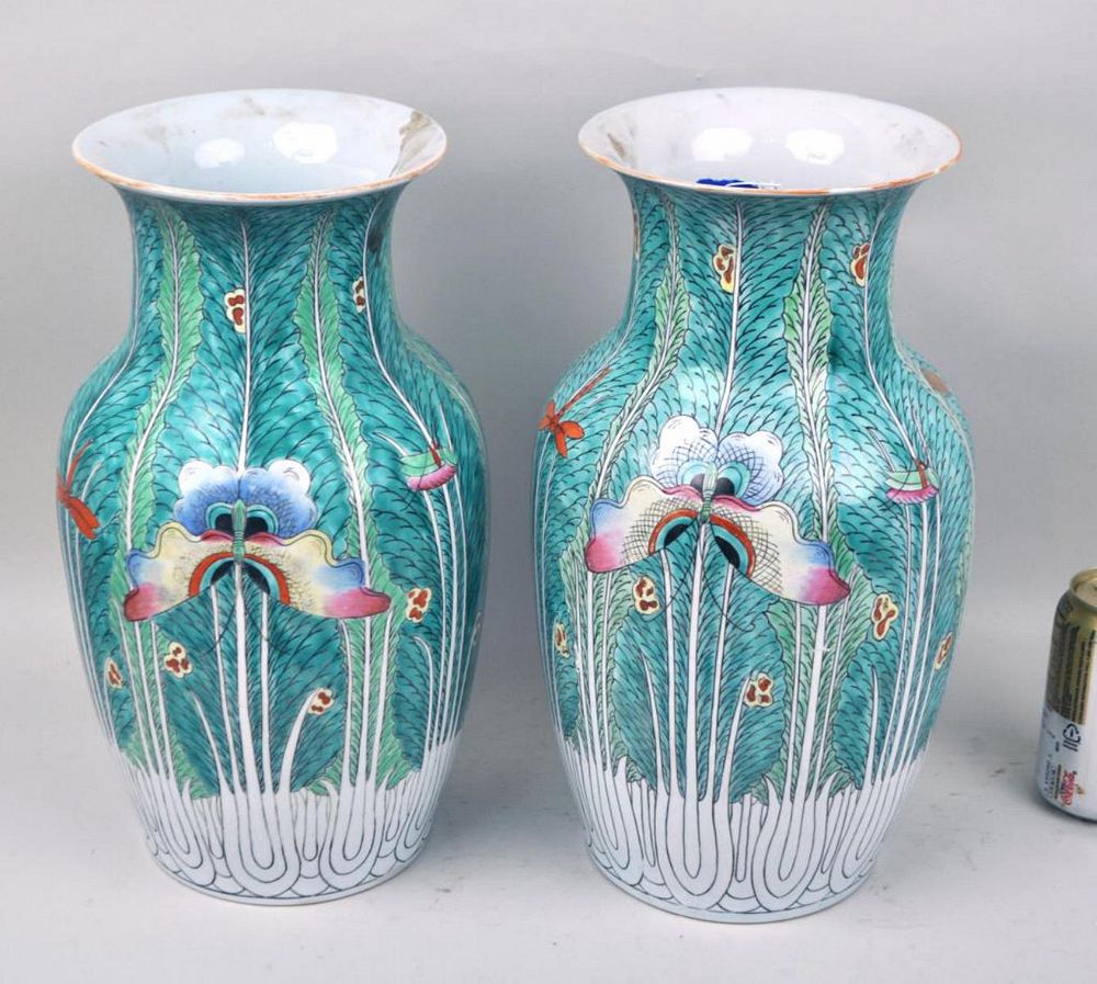 Appraisal: Pair Chinese Porcelain Cabbage Leaf Vases large scale baluster form