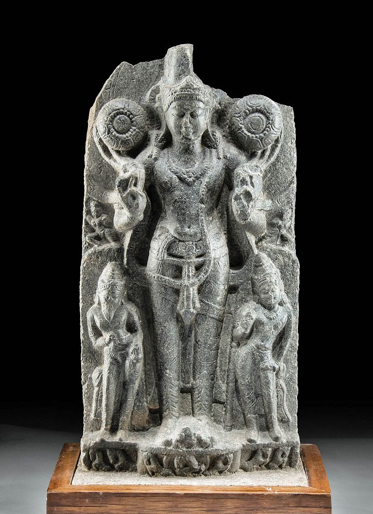 Appraisal: th C Indian Pala Dynasty Stone Relief of Surya Originally