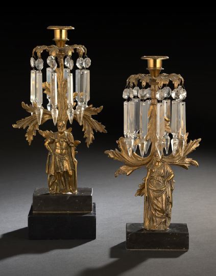 Appraisal: Pair of American Brass and Black Marble Single-Light Girandole Candlesticks