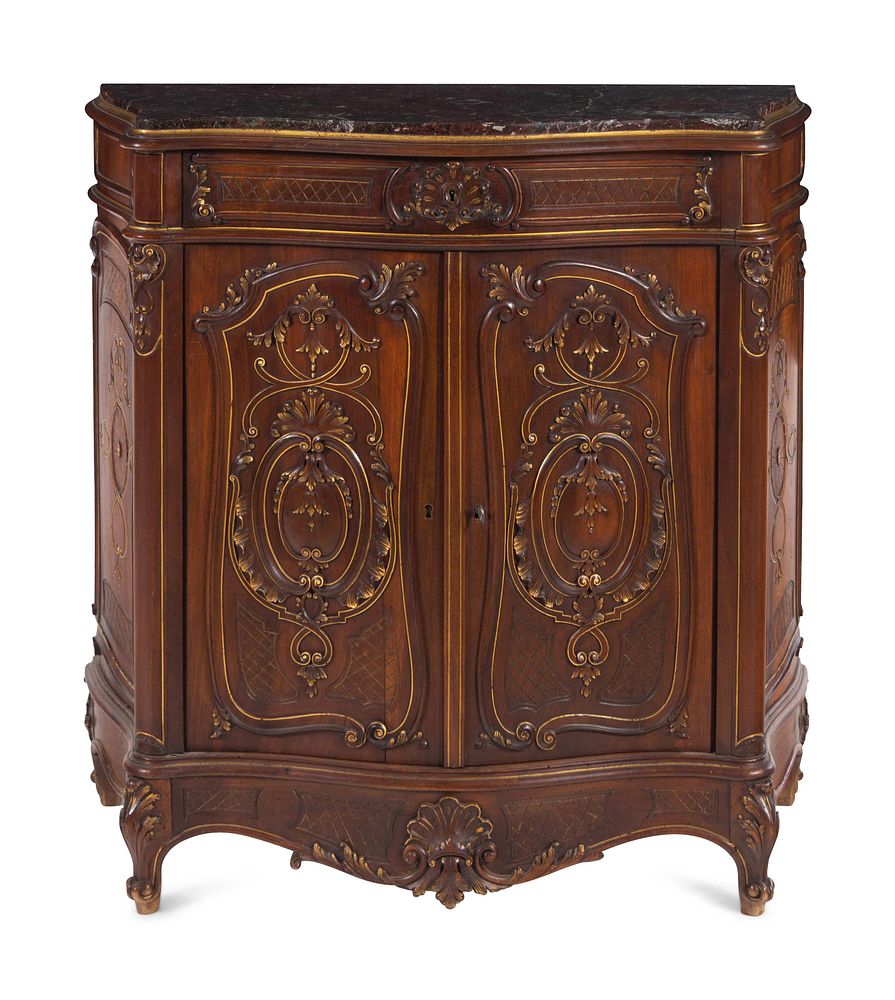 Appraisal: An Italian Carved Walnut Marble-Top Cabinet in the Louis XV