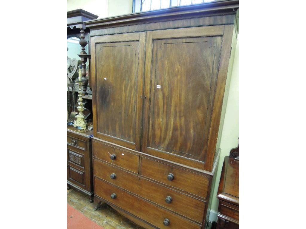 Appraisal: An early th century mahogany linen press the upper section