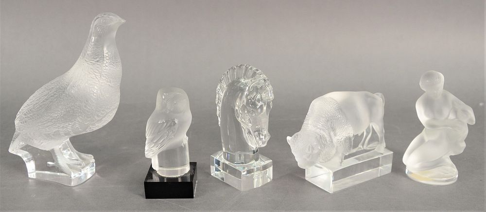 Appraisal: Group of Five Lalique and Steuben Paperweights to include a